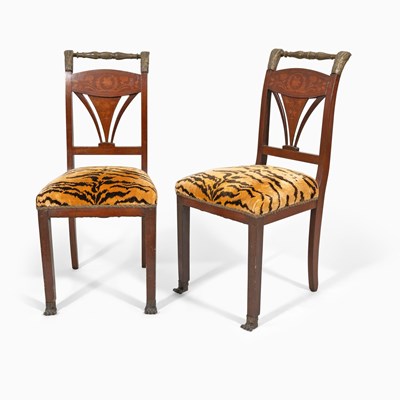 Lot 277 - Pair of Neoclassical Style Marquetry Side Chairs