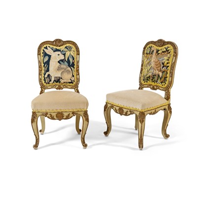 Lot 176 - Pair of Louis XV Style Tapestry-Upholstered Side Chairs