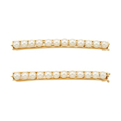 Lot 1082 - Pair of Gold and Cultured Pearl Barrettes