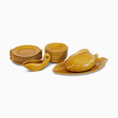 Lot 203 - Serreguemines Yellow-Glazed Earthenware Fish Service