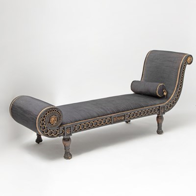 Lot 279 - Empire Style Black Painted and Parcel-Gilt Day Bed