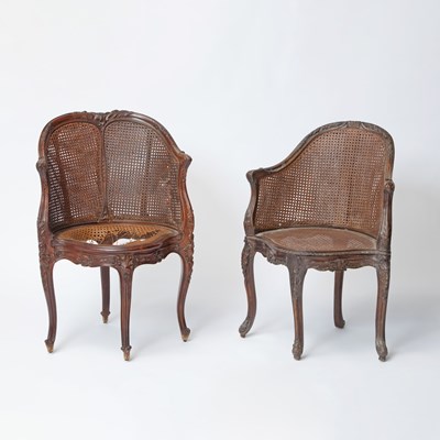 Lot 463 - Louis XV Caned Walnut Fauteuil, Together with a Similar Example