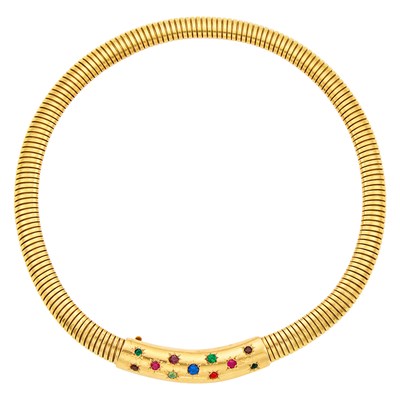 Lot 1080 - Gold Tubogas Necklace with Simulated Stone Clasp