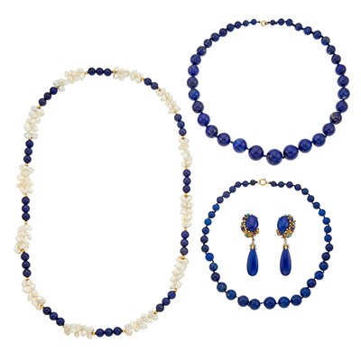 Lot 1296 - Group of Lapis, Gold, Freshwater Pearl, Turquoise and Diamond Jewelry