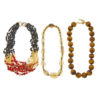 Lot 1298 - Three Hardstone Bead Necklaces