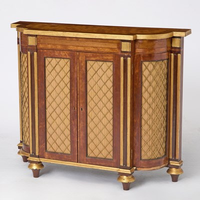 Lot 305 - Regency Style Parcel-Gilt Inlaid Mahogany Side Cabinet