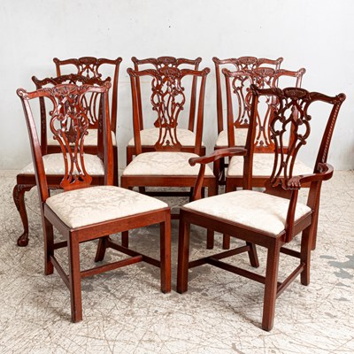 Lot 223 - Set of Eight Chippendale Style Mahogany Dining Chairs