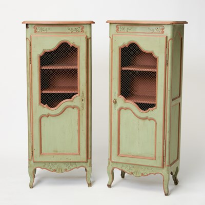 Lot 271 - Pair of Louis XV Provincial Style Polychrome Painted Cabinets