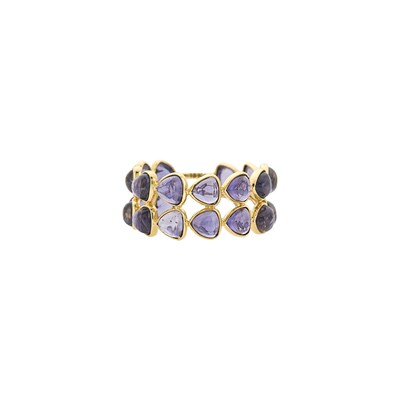 Lot 1213 - Double Row Gold and Cabochon Iolite Band Ring