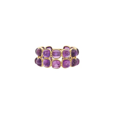 Lot 1003 - Double Row Gold and Cabochon Amethyst Band Ring