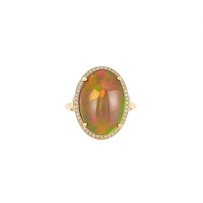 Lot 1216 - Gold, Black Opal and Diamond Ring