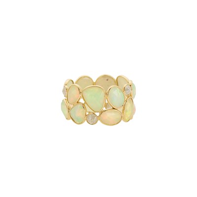 Lot 1202 - Wide Two-Row Gold and White Opal Band Ring