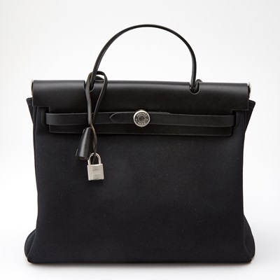 Lot 1204 - Hermès Black Leather and Canvas 'Herbag' Crossbody Bag