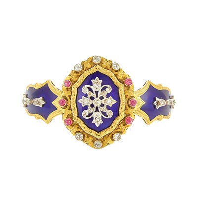 Lot 1124 - Two-Color Gold, Enamel, Ruby and Diamond Bracelet