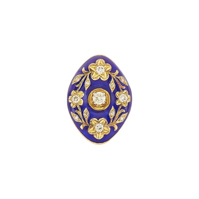 Lot 1125 - Gold, Blue Enamel and Diamond Ring