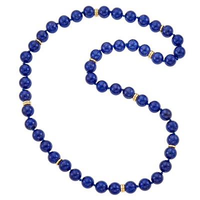 Lot 1279 - Gold and Lapis Bead Necklace