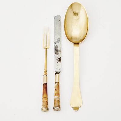 Lot 376 - German Silver Gilt and Agate Traveling Flatware Canteen