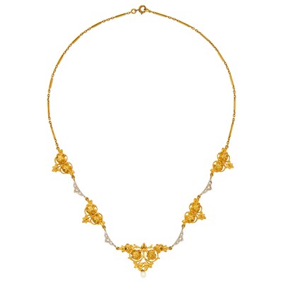 Lot 1107 - Antique Gold, Platinum and Diamond Necklace