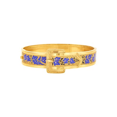 Lot 1104 - Antique Gold, Black and Blue Enamel Bangle Bracelet