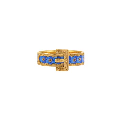 Lot 1105 - Antique Gold and Enamel Pansy Band Ring