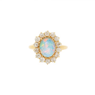 Lot 1136 - Gold, White Opal and Diamond Ring