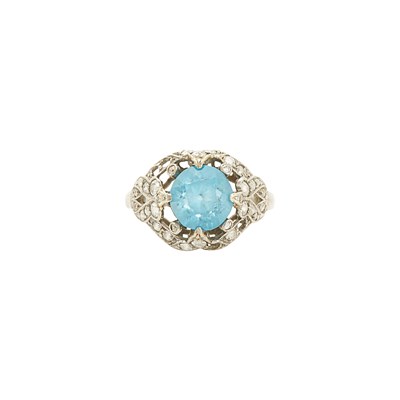 Lot 1144 - Platinum, Blue Zircon and Diamond Ring, France