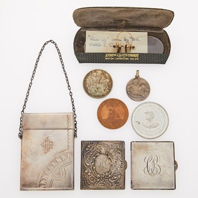 Lot 1295 - Group of Silver and Metal Coins and Medals, Silver Compacts, Cigarette Case, Pair of Gold and Glass Spectacles and Ilias Lalaounis Silver Pendant