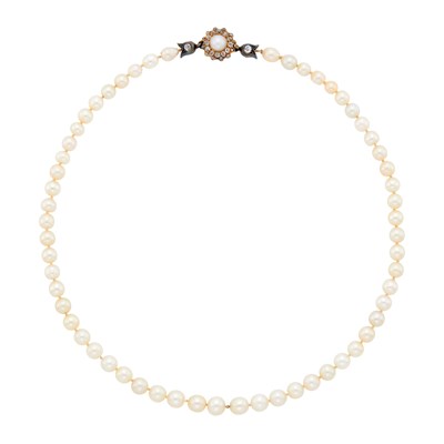 Lot 50 - Natural Pearl Necklace with Silver, Gold, Button Pearl and Diamond Clasp