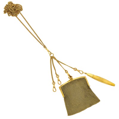 Lot 1088 - Gold Mesh Coin Purse with Pencil Fob Attachment