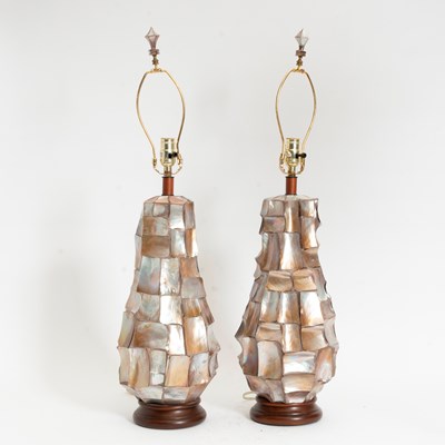 Lot 27 - Pair of Ceramic Iridescent/Mother of Pearl Painted Lamps