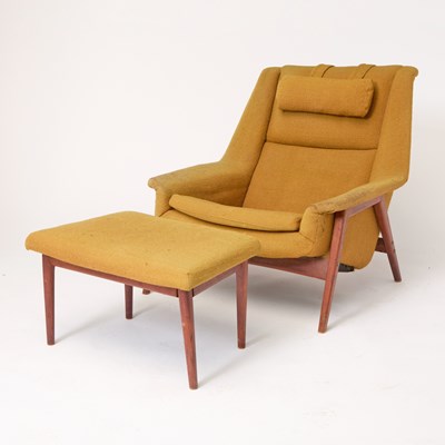 Lot 342 - Folke Ohlsson for DUX Upholstered Teak "Profil" Lounge Chair and Ottoman