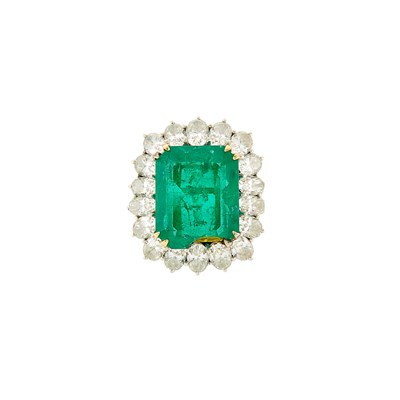 Lot 2335 - Two-Color Gold, Emerald and Diamond Ring