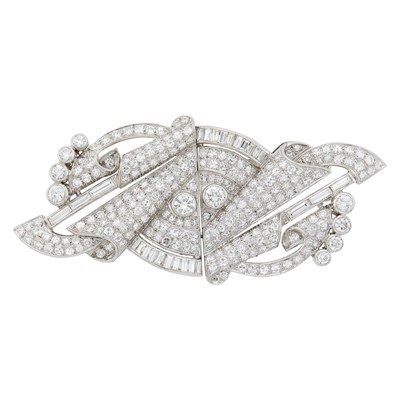 Lot 1185 - Platinum and Diamond Double Clip-Brooch