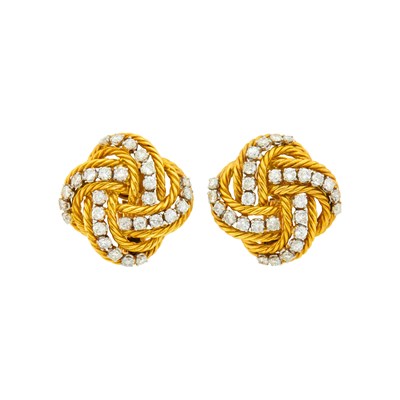 Lot 195 - Boucheron Paris Pair of Gold, Platinum and Diamond Earclips