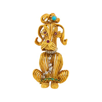 Lot 1159 - Two-Color Gold and Gem-Set Poodle Brooch