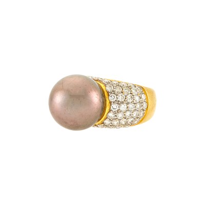 Lot 2352 - Two-Color Gold, Tahitian Gray Pearl and Diamond Ring