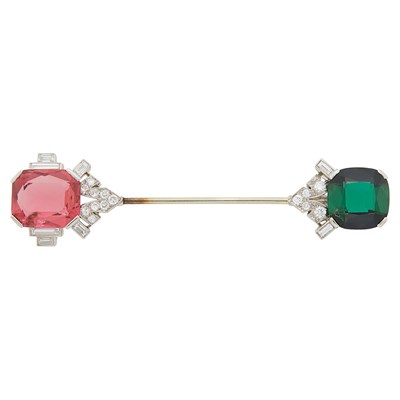 Lot 137 - C. F. Peck Platinum, Multicolored Tourmaline and Diamond Jabot