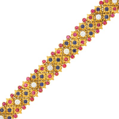 Lot 1160 - Gold, Ruby, Sapphire and Diamond Bracelet