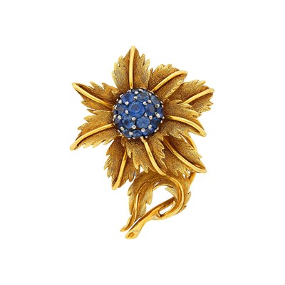 Lot 2360 - Gold and Sapphire Flower Brooch