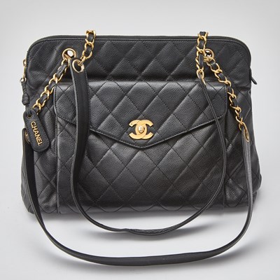 Lot 1213 - Chanel Black Caviar Leather Matelasse Double Chain Shoulder Bag