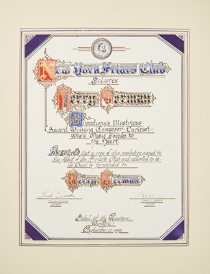 Lot 244 - An illuminated Friars Club resolution signed by Frank Sinatra