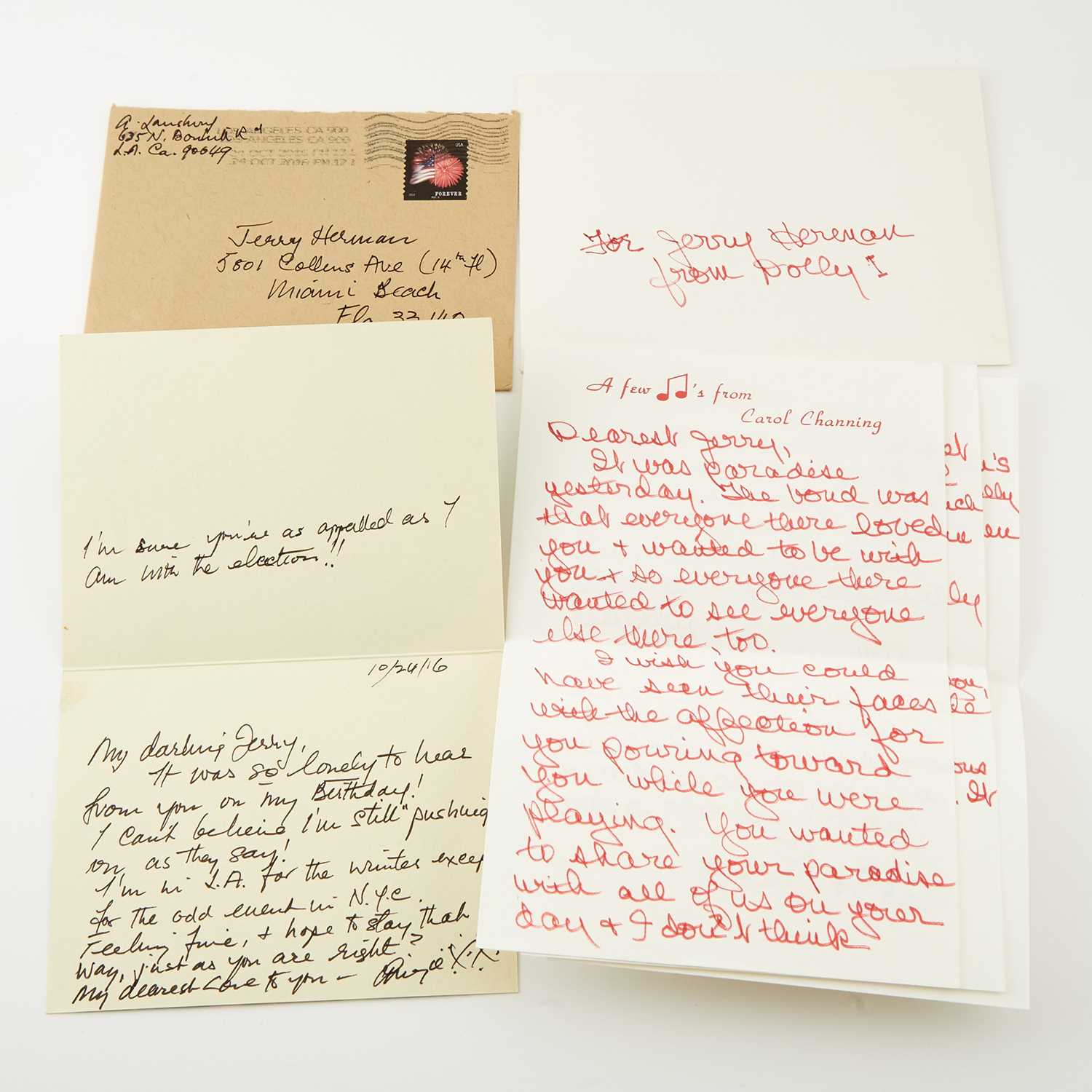 Lot 234 - A letter from Carol Channing and note from Angela Lansbury
