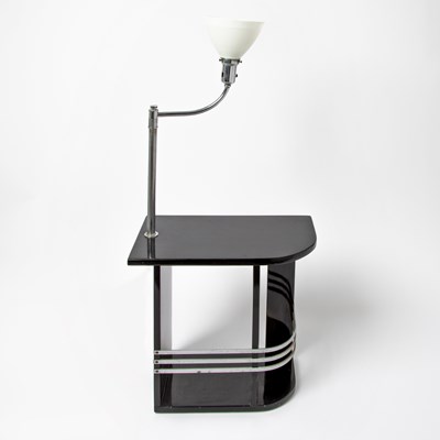 Lot 168A - Art Deco Style Chromed Metal and Black Lacquered Side Table with Uplight