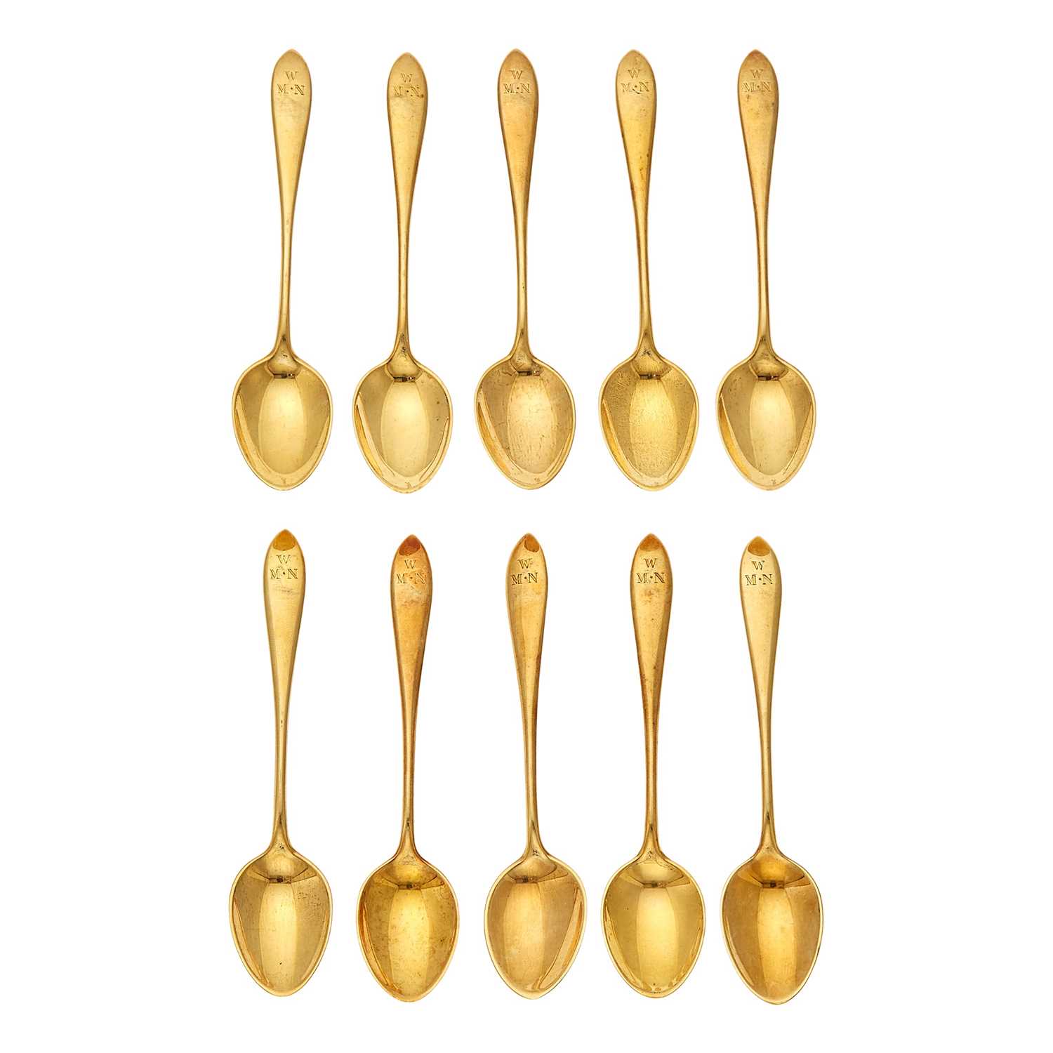 Lot 1182 - Gotham for J. E. Caldwell Ten Gold Small Spoons