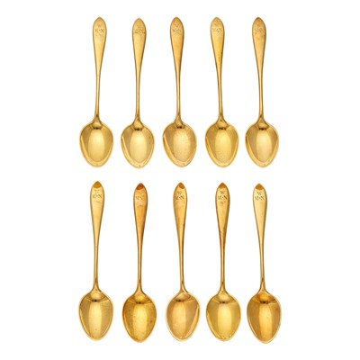 Lot 1182 - Gotham for J. E. Caldwell Ten Gold Small Spoons