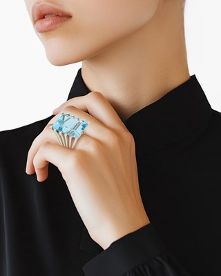 Lot 54 - White Gold, Aquamarine and Diamond Ring