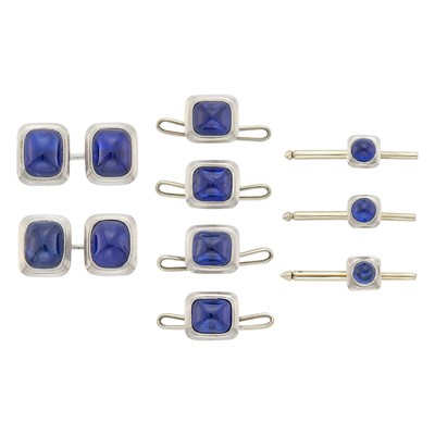 Lot 71 - Platinum and Cabochon Sapphire Dress Set