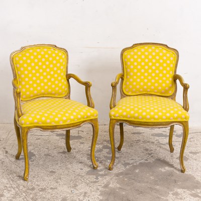 Lot 57 - Pair of Yellow Painted Louis XV Style Armchairs