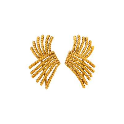 Lot 1151 - Tiffany & Co., Schlumberger Pair of Gold 'V Rope' Earrings