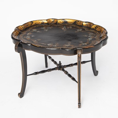 Lot 322 - Victorian Papier Mache Tray on a Later Stand